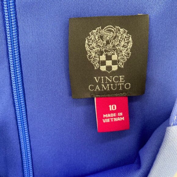 Vince Camuto Dress Womens 10 Blue Multi Abstract Panel Fit & Flare Halter Scuba - Picture 7 of 15